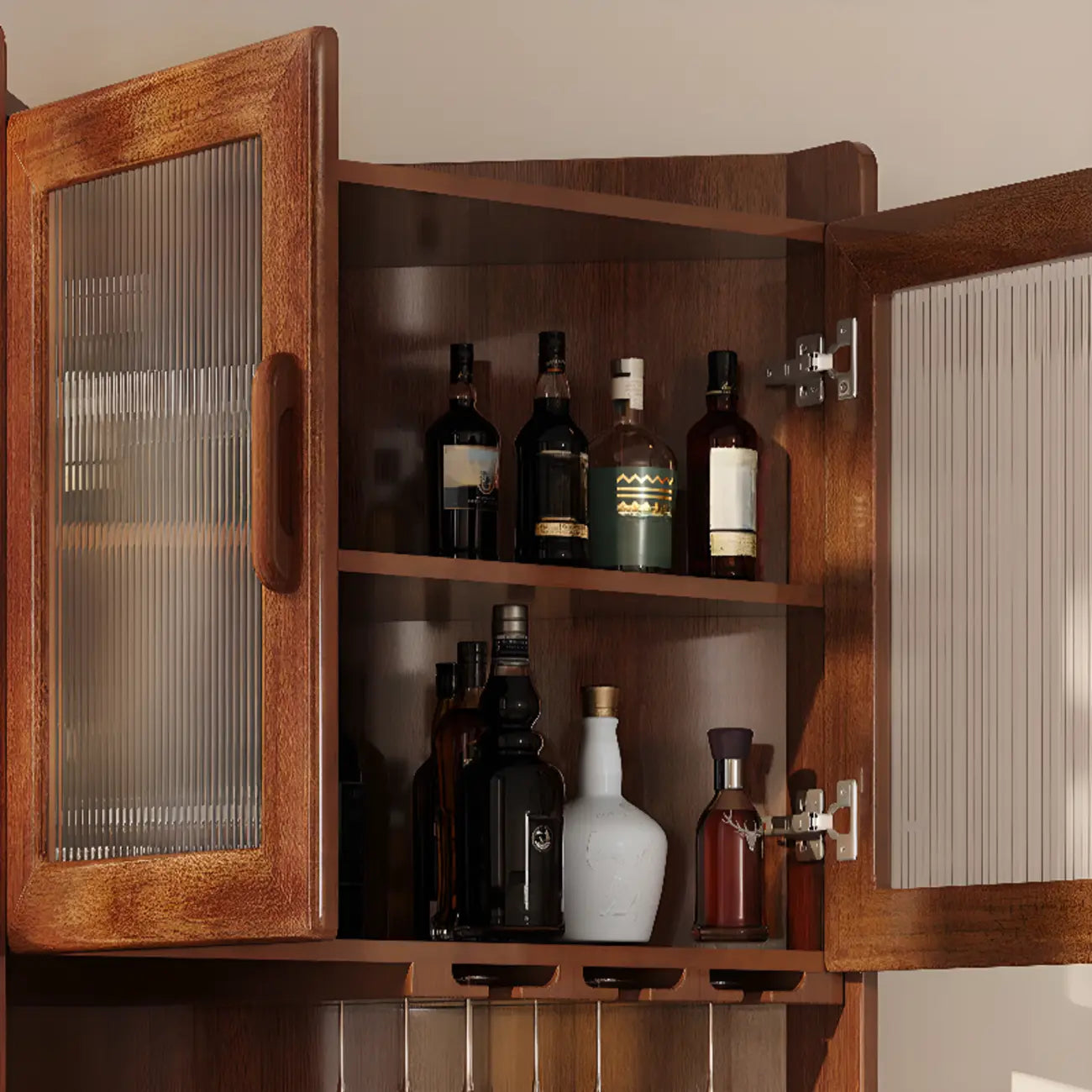 Meuble d'angle scandinave en bois avec porte-verres à pied