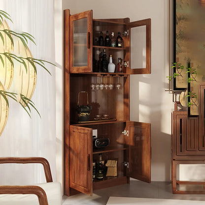 Meuble d'angle scandinave en bois avec porte-verres à pied