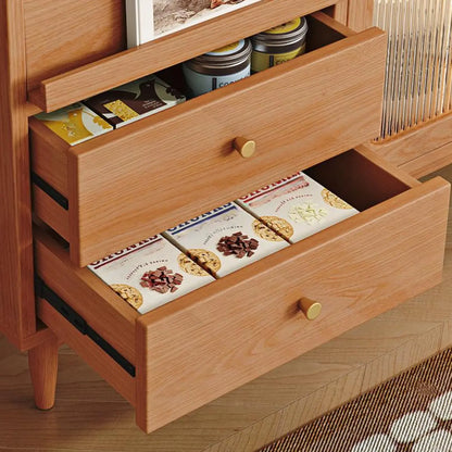 Buffet en bois d'hévéa finition naturelle avec tiroirs