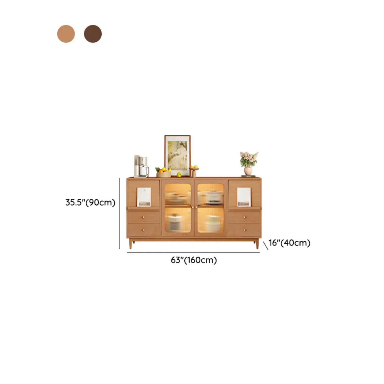 Buffet en bois d'hévéa finition naturelle avec tiroirs