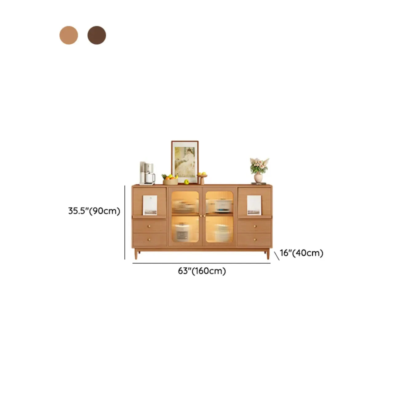 Buffet en bois d'hévéa finition naturelle avec tiroirs