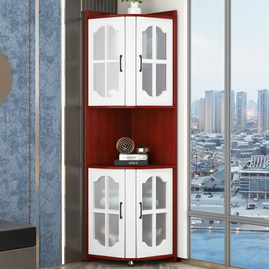 Élégant meuble de rangement d'angle en bois blanc vermillon