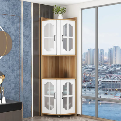 Élégant meuble de rangement d'angle en bois blanc vermillon