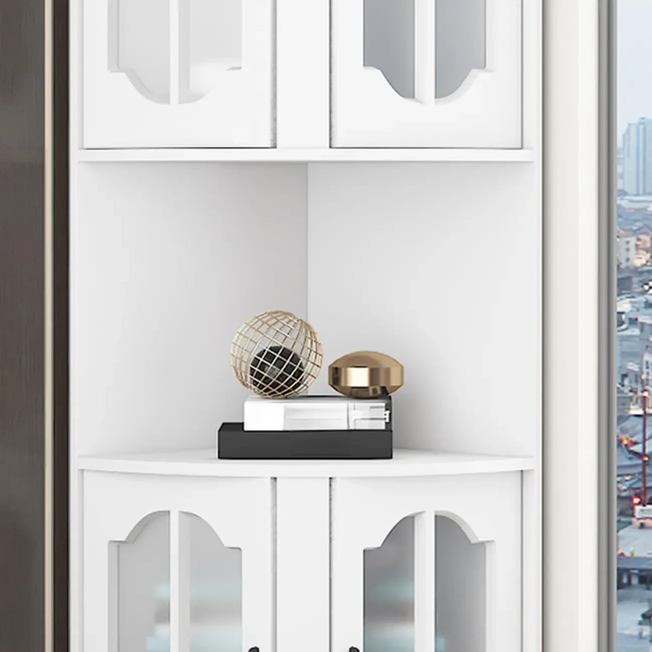 Élégant meuble de rangement d'angle en bois blanc vermillon