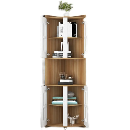 Élégant meuble de rangement d'angle en bois blanc vermillon