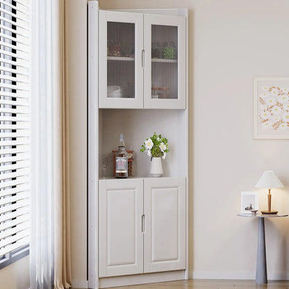 Armoire de rangement d'angle classique en bois brun noyer avec poignée rainurée