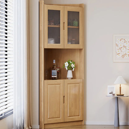 Armoire de rangement d'angle classique en bois brun noyer avec poignée rainurée