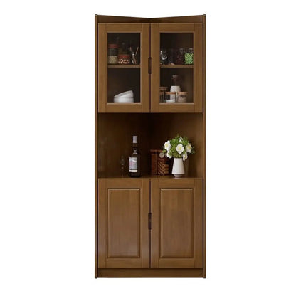 Armoire de rangement d'angle classique en bois brun noyer avec poignée rainurée