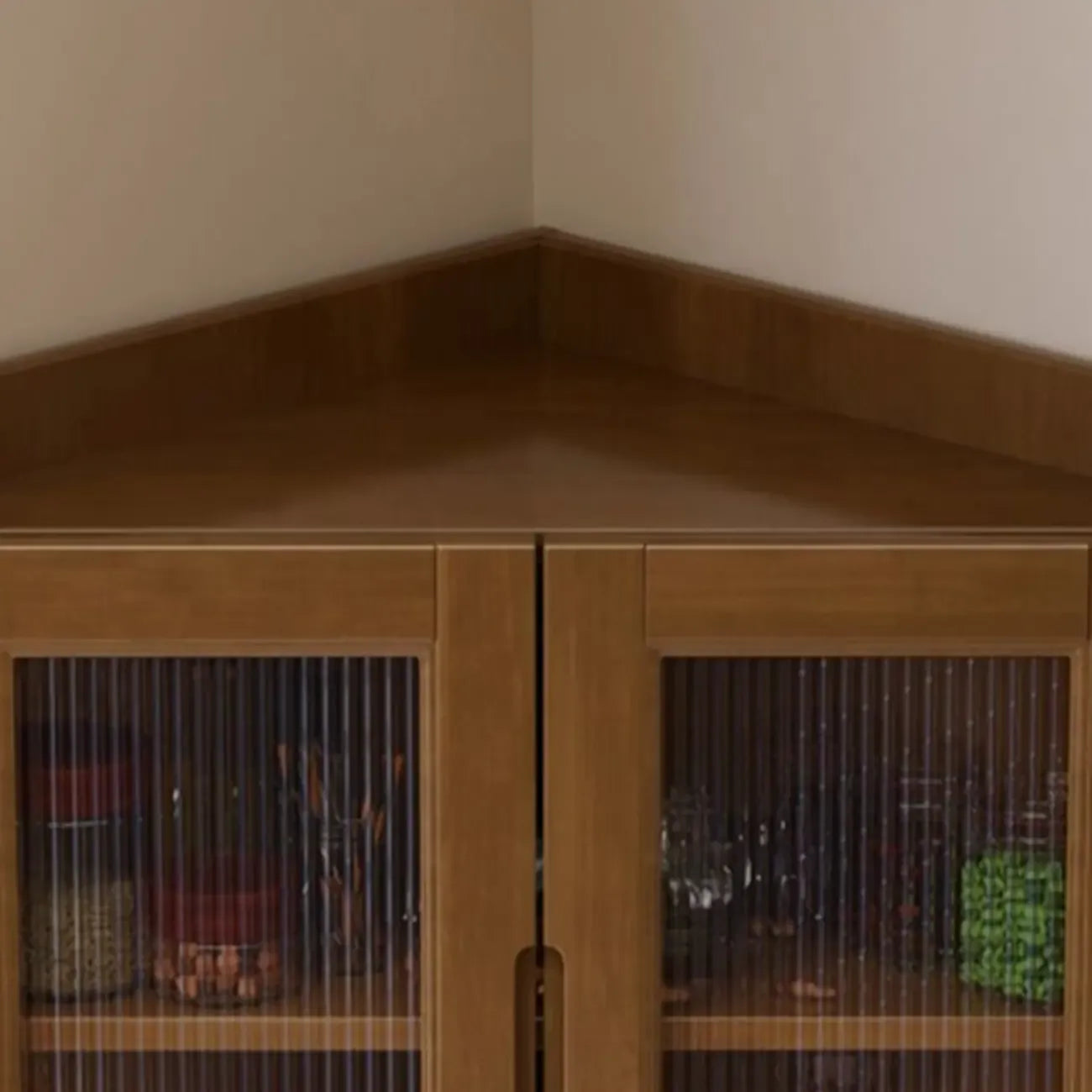 Armoire de rangement d'angle classique en bois brun noyer avec poignée rainurée