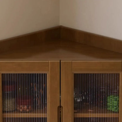 Armoire de rangement d'angle classique en bois brun noyer avec poignée rainurée