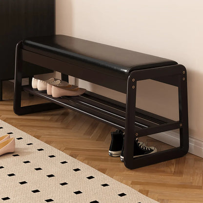 Banc à chaussures moderne noir capitonné avec étagères de rangement