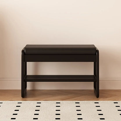 Banc à chaussures moderne noir capitonné avec étagères de rangement