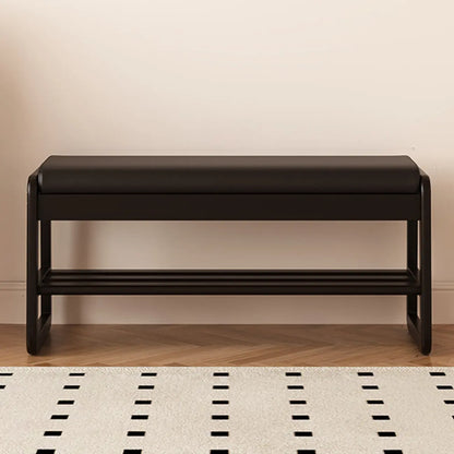Banc à chaussures moderne noir capitonné avec étagères de rangement