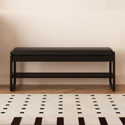 Banc à chaussures moderne noir capitonné avec étagères de rangement