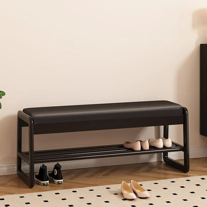 Banc à chaussures moderne noir capitonné avec étagères de rangement