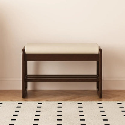 Banc à chaussures moderne noir capitonné avec étagères de rangement