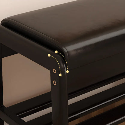 Banc à chaussures moderne noir capitonné avec étagères de rangement