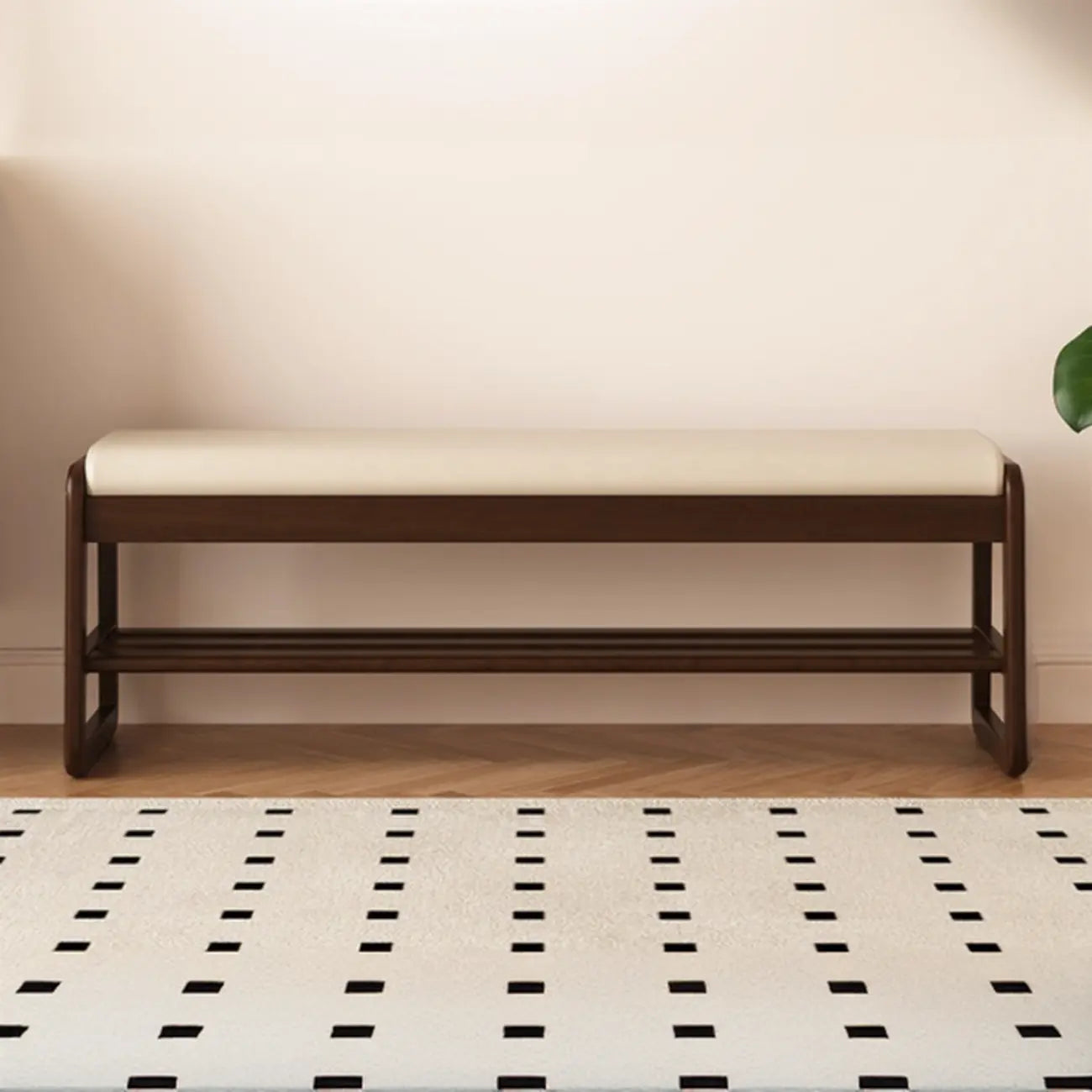 Banc à chaussures moderne noir capitonné avec étagères de rangement