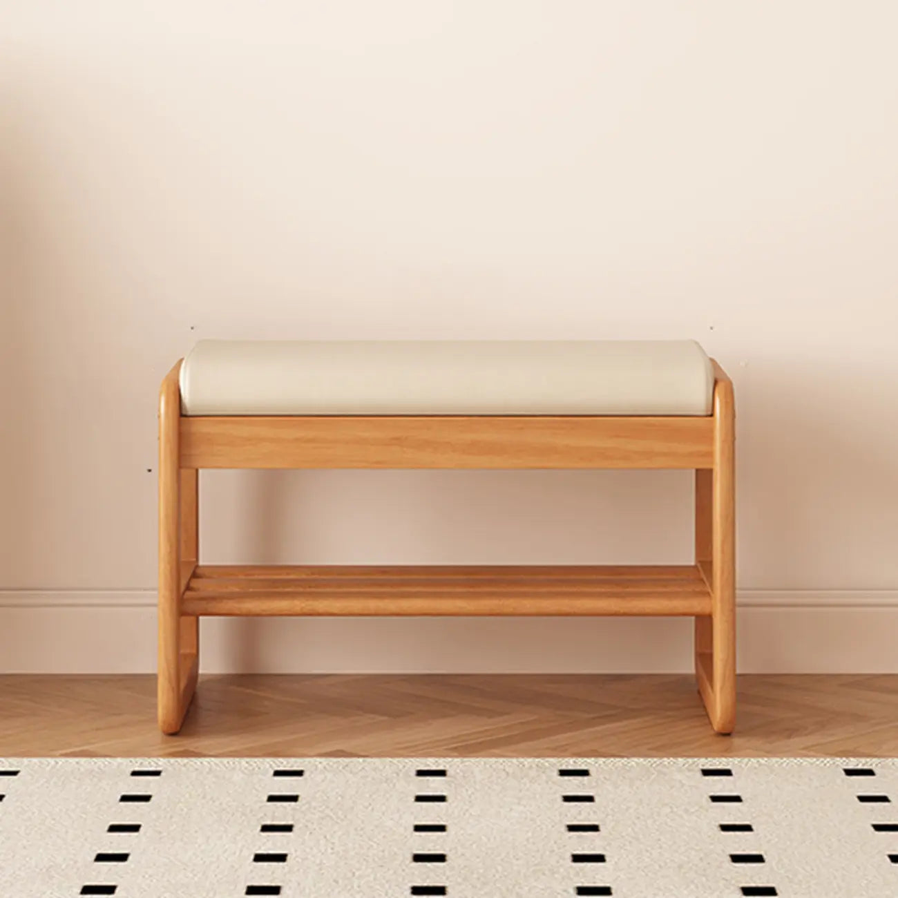 Banc à chaussures moderne noir capitonné avec étagères de rangement