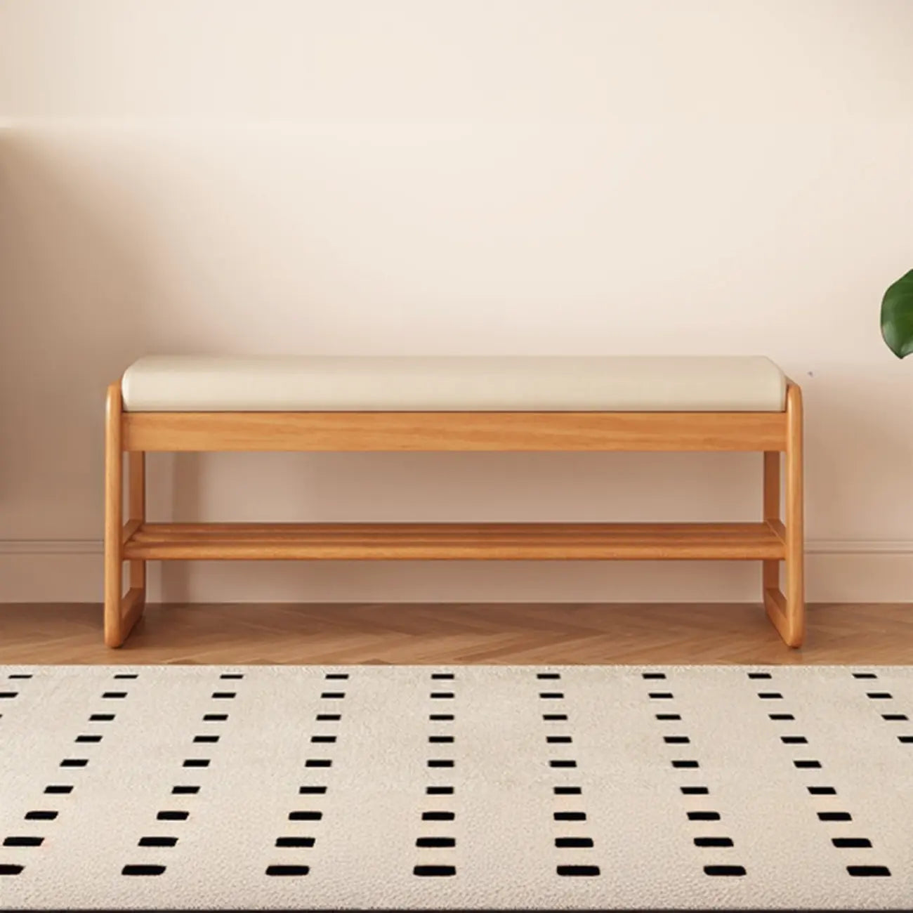 Banc à chaussures moderne noir capitonné avec étagères de rangement