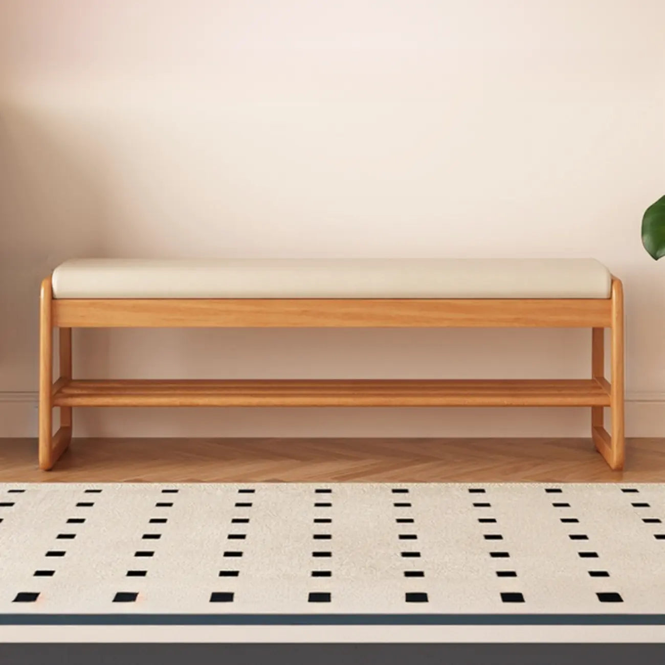 Banc à chaussures moderne noir capitonné avec étagères de rangement