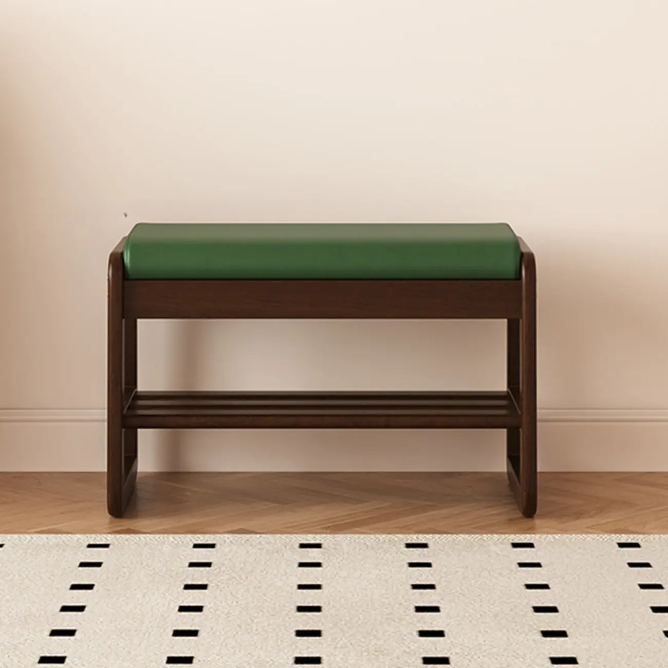 Banc à chaussures moderne noir capitonné avec étagères de rangement