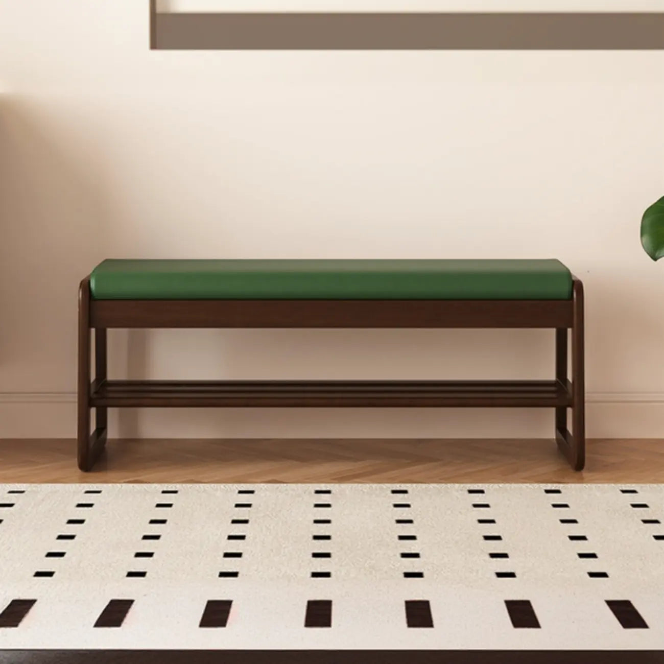 Banc à chaussures moderne noir capitonné avec étagères de rangement