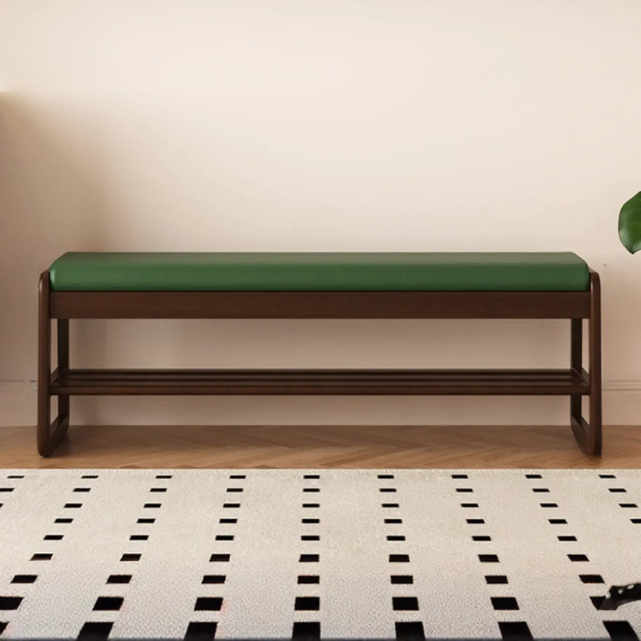 Banc à chaussures moderne noir capitonné avec étagères de rangement