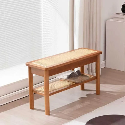 Banc à chaussures minimaliste en bois de cerisier avec rangement
