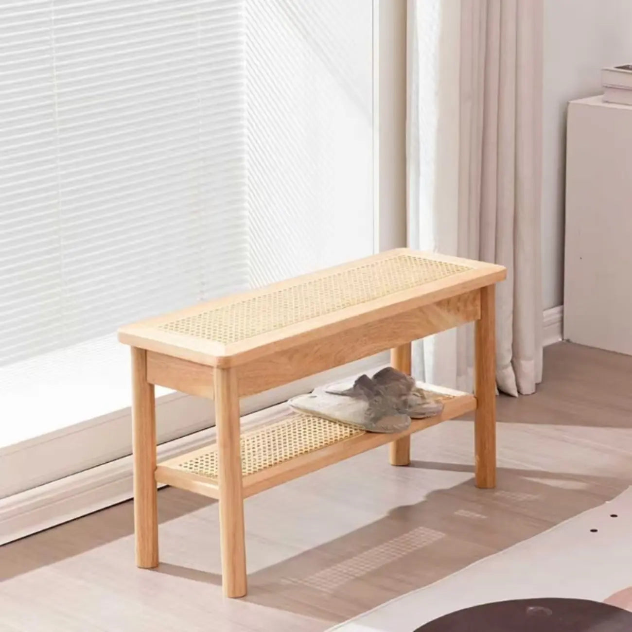 Banc à chaussures minimaliste en bois de cerisier avec rangement