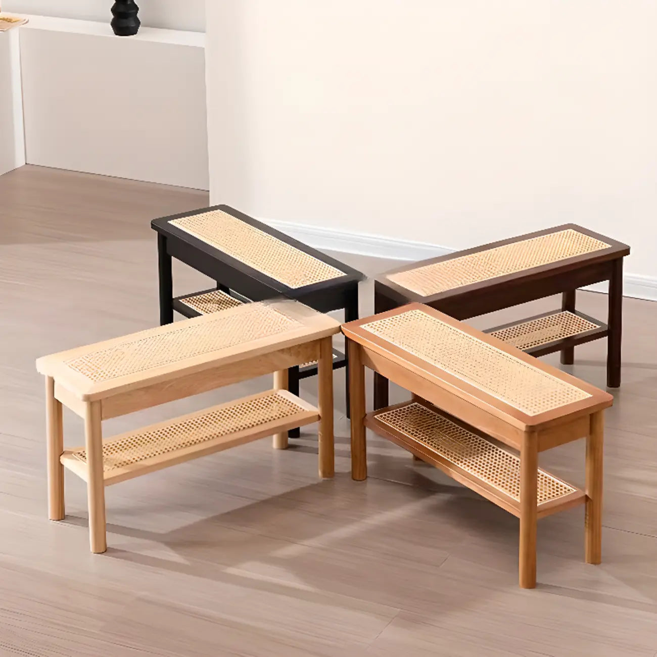 Banc à chaussures minimaliste en bois de cerisier avec rangement