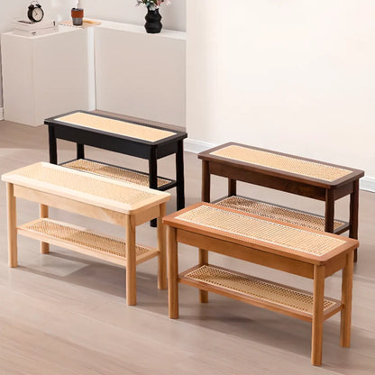 Banc à chaussures minimaliste en bois de cerisier avec rangement