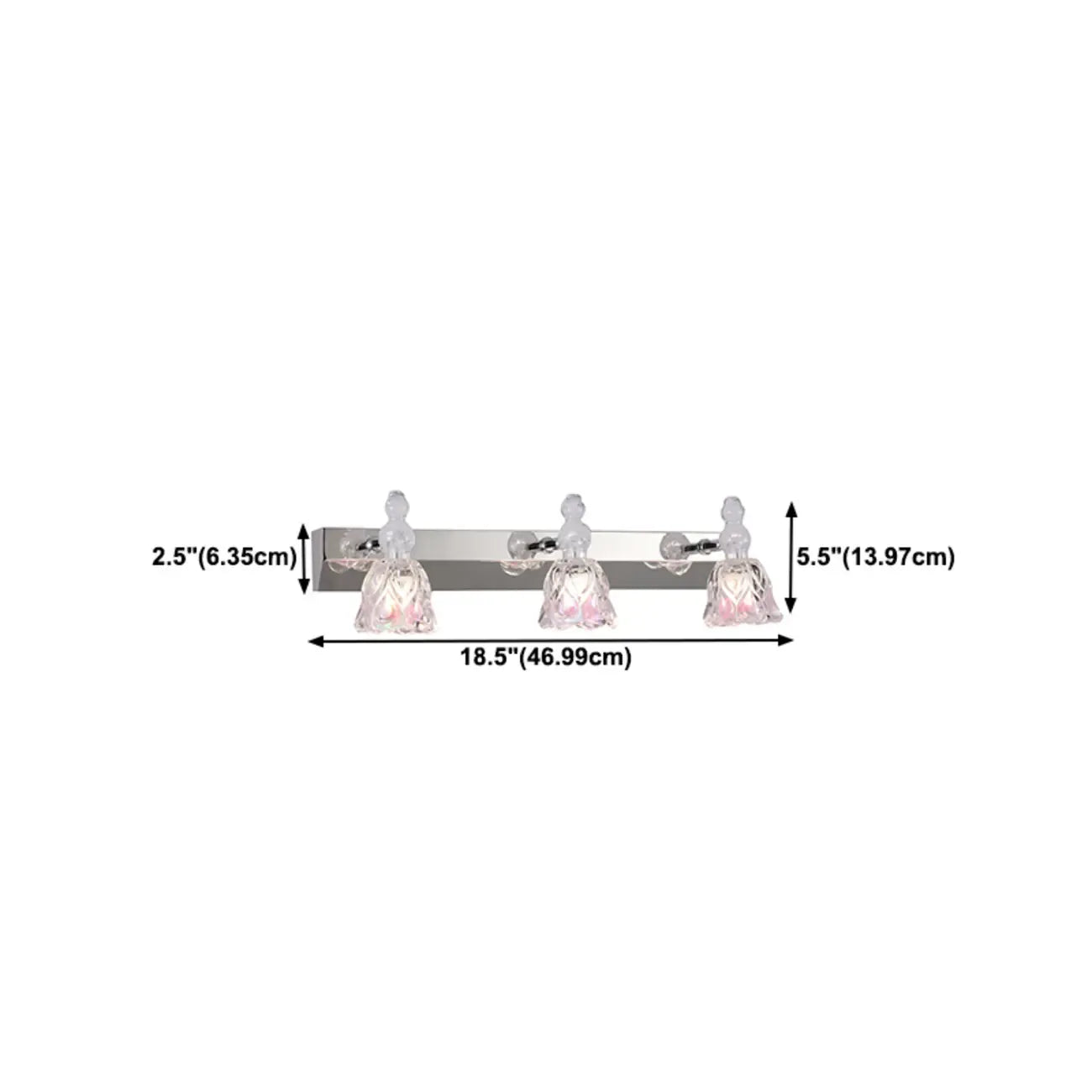 Applique murale horizontale traditionnelle en verre à motif floral pour salle de bain