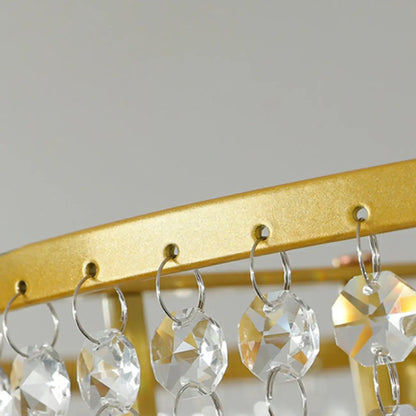 Lustre rond moderne en cristal doré à suspension descendante