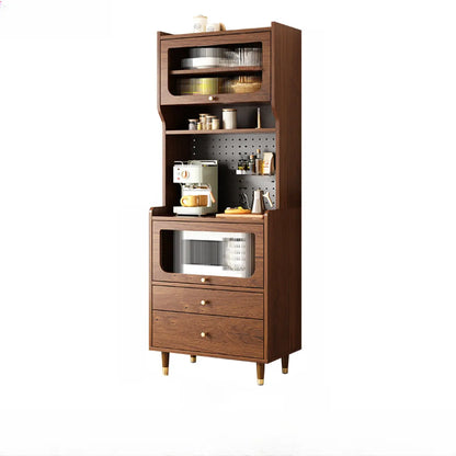 Buffet de rangement en bois de noyer avec panneaux perforés et portes en rotin