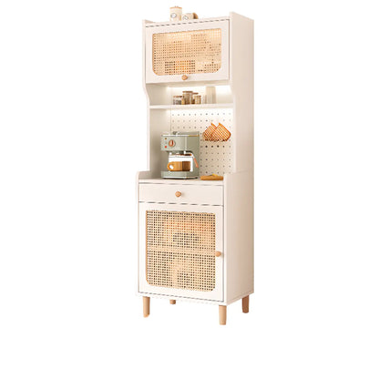 Buffet de rangement en bois de noyer avec panneaux perforés et portes en rotin