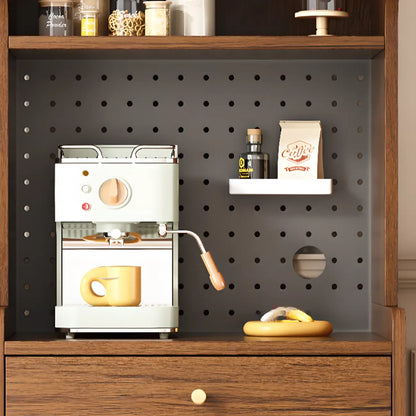Buffet de rangement en bois de noyer avec panneaux perforés et portes en rotin