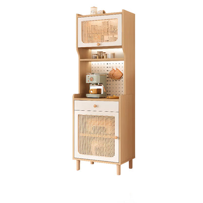 Buffet de rangement en bois de noyer avec panneaux perforés et portes en rotin