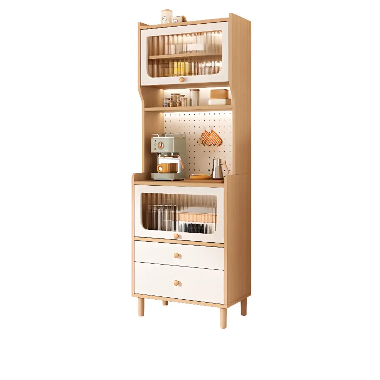 Buffet de rangement en bois de noyer avec panneaux perforés et portes en rotin