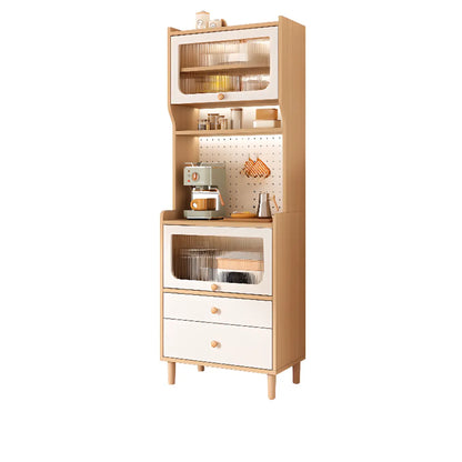 Buffet de rangement en bois de noyer avec panneaux perforés et portes en rotin