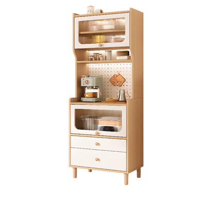 Buffet de rangement en bois de noyer avec panneaux perforés et portes en rotin