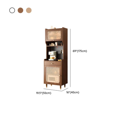 Buffet de rangement en bois de noyer avec panneaux perforés et portes en rotin