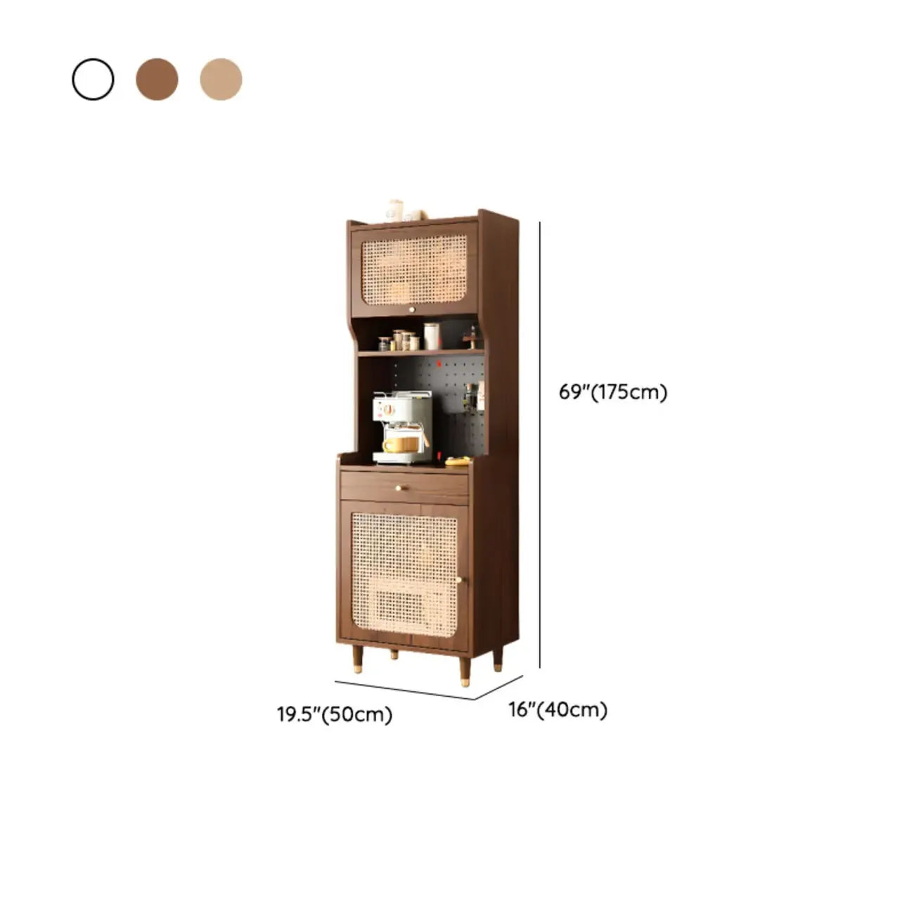 Buffet de rangement en bois de noyer avec panneaux perforés et portes en rotin