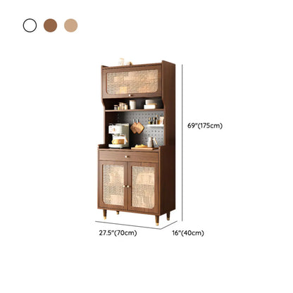 Buffet de rangement en bois de noyer avec panneaux perforés et portes en rotin