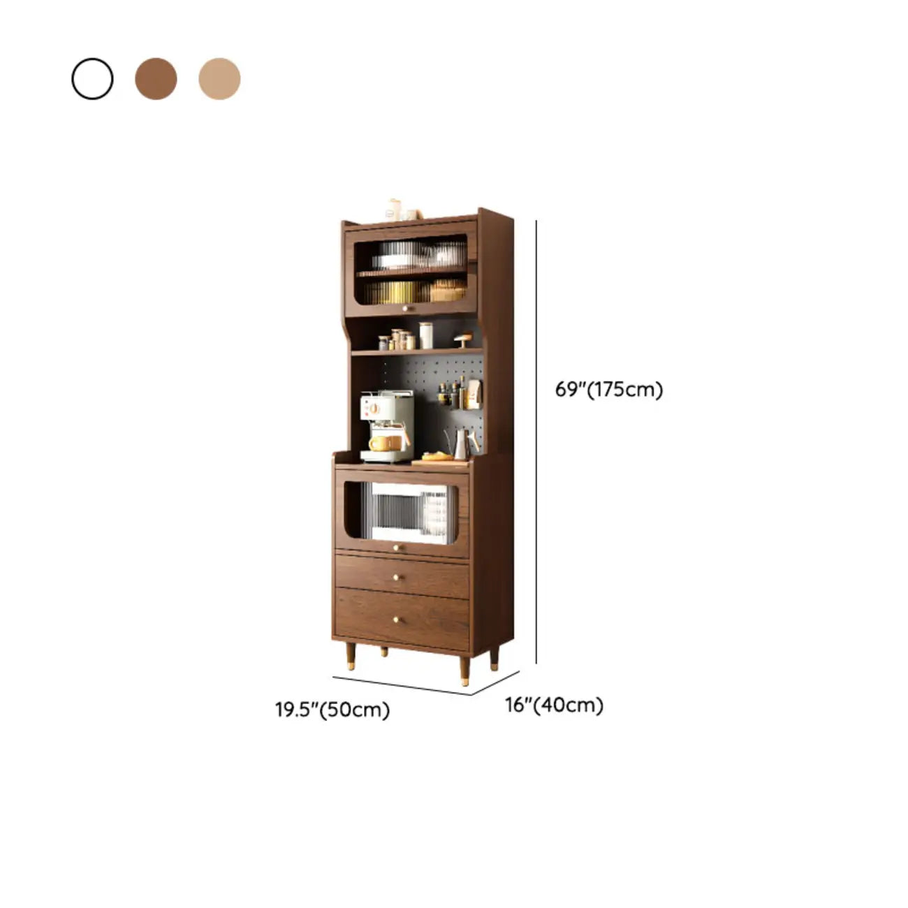 Buffet de rangement en bois de noyer avec panneaux perforés et portes en rotin