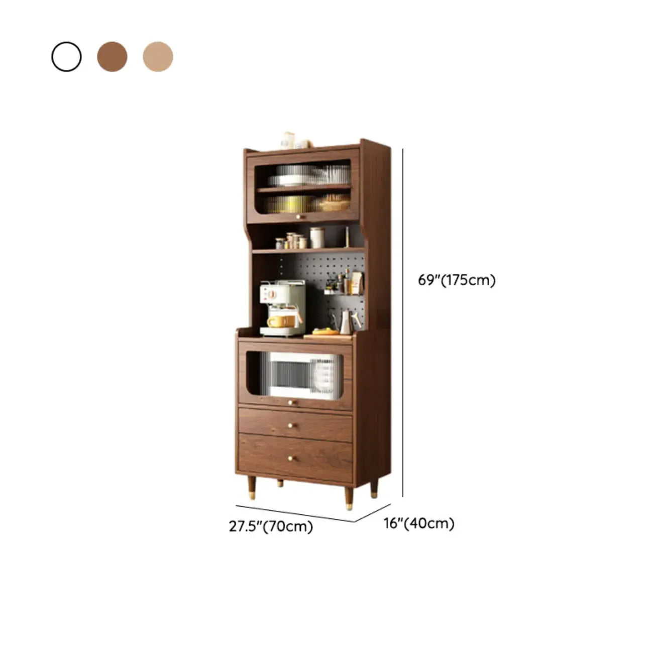 Buffet de rangement en bois de noyer avec panneaux perforés et portes en rotin