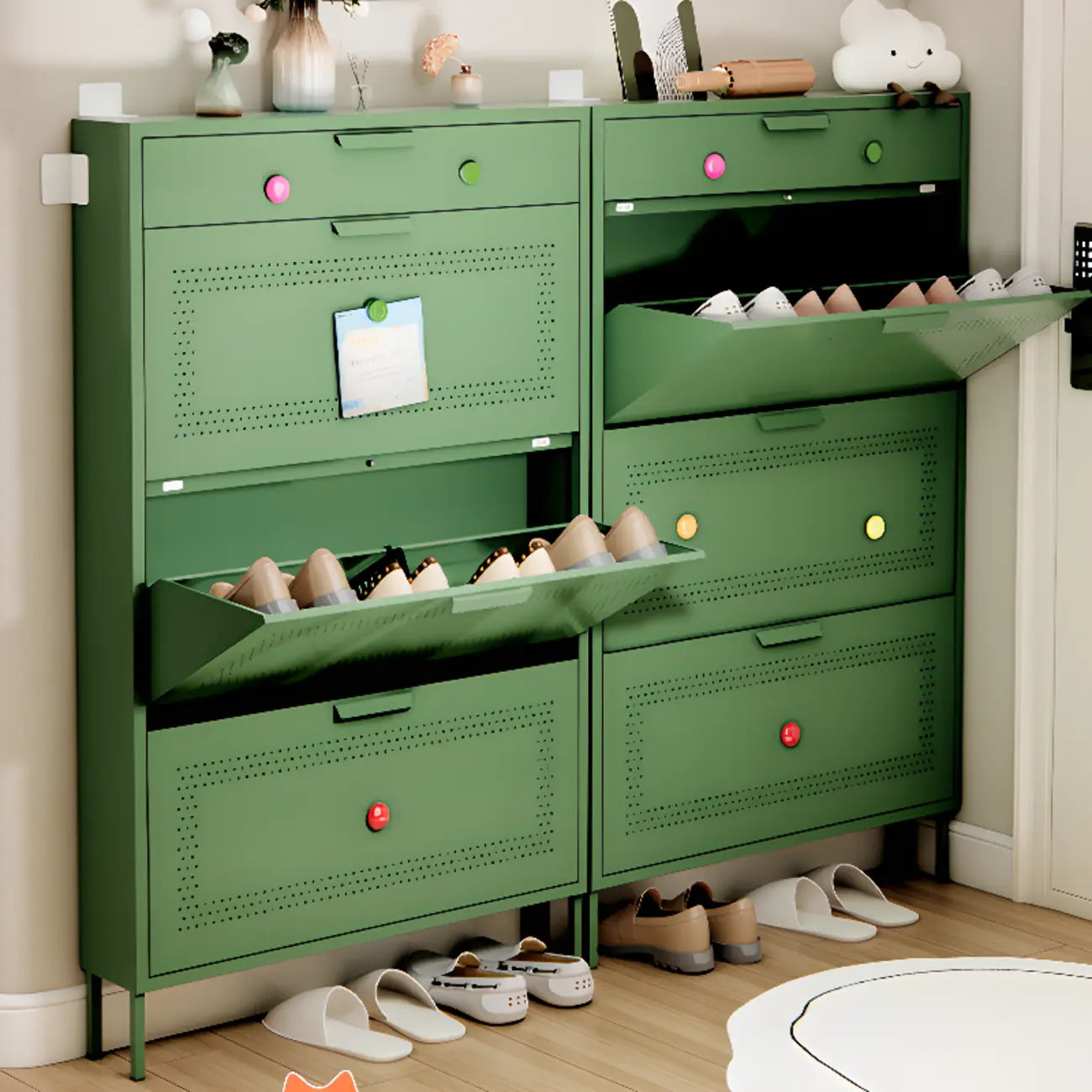 Meuble à chaussures mural en acier pour entrée avec 3 tiroirs rabattables