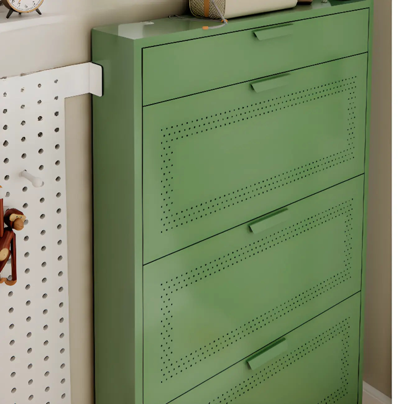 Meuble à chaussures mural en acier pour entrée avec 3 tiroirs rabattables