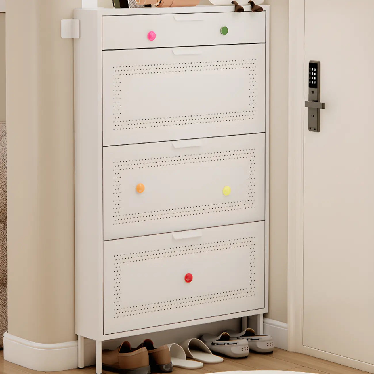 Meuble à chaussures mural en acier pour entrée avec 3 tiroirs rabattables