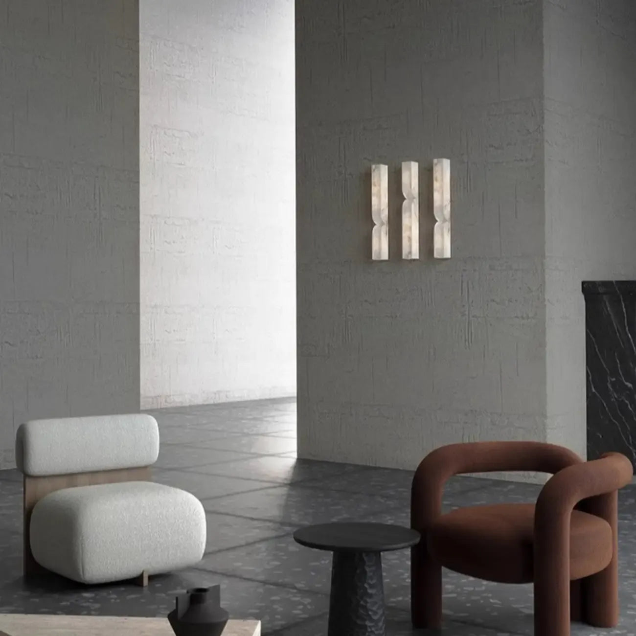 Applique murale Art Déco à 2 lumières incurvée en albâtre massif